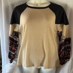 BiBi  Black and Tan Long Sleeve Top